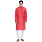 Fabindia Men Silk Blend Striped Long Kurta Red_XL
