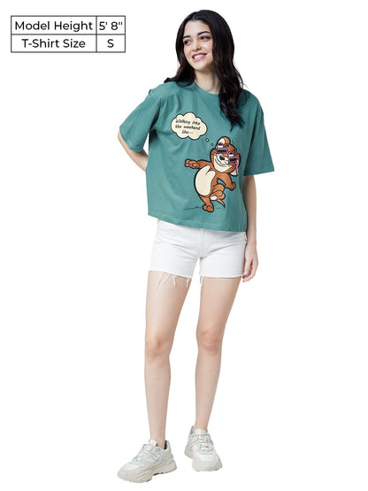 The Souled Store|Official Tom and Jerry: Weekend Women and Girls T-Shirts|Half|Loose Fit Graphic Printed|Round Neck 100% Cotton