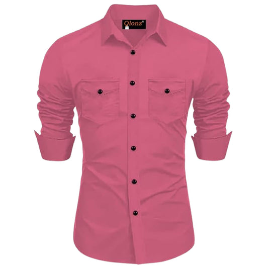 Rebelify Double Pocket With Flap Men Cargo Cotton Shirt Pink