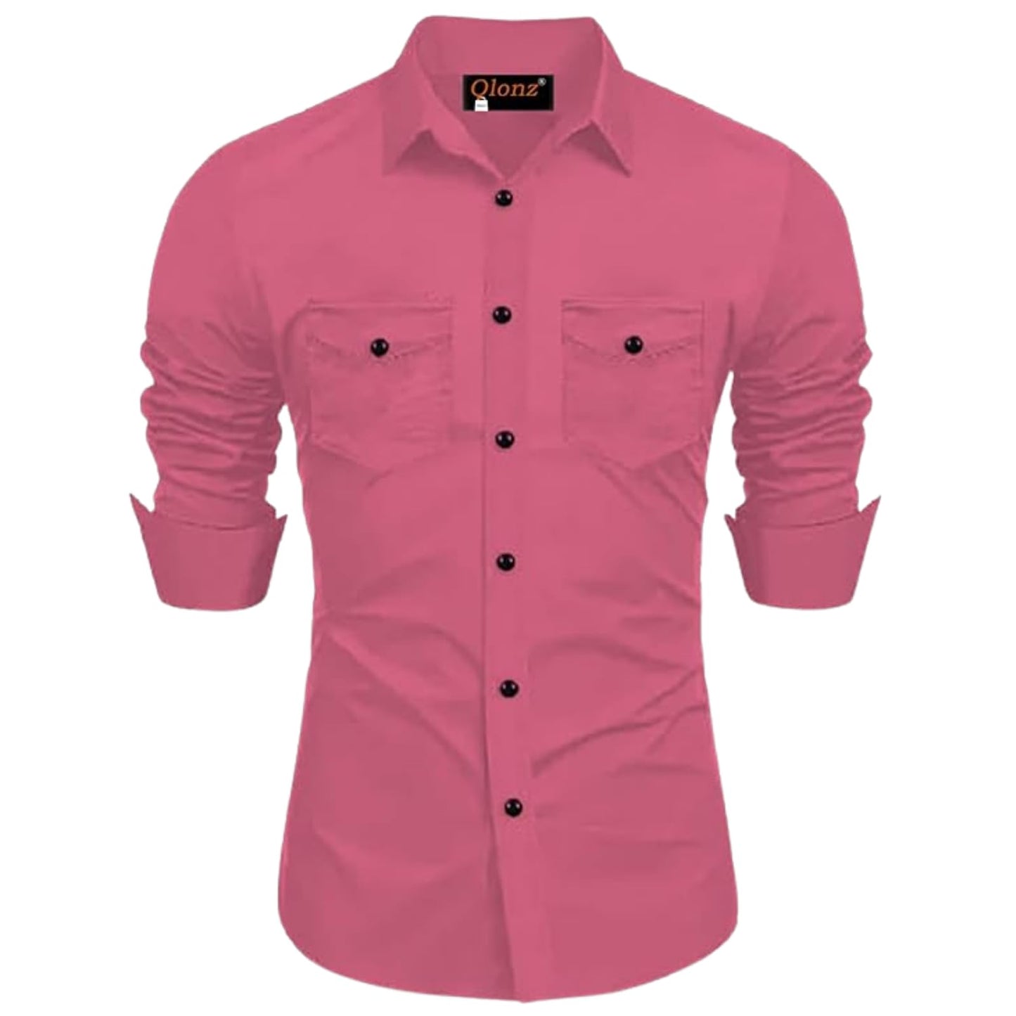 Rebelify MenS Cotton Blend Shirt With Pockets Full Sleeves Collared Neck Solid Pattern Botton Down Closure Relaxed Fit And Stan