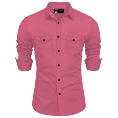 Rebelify MenS Cotton Blend Shirt With Pockets Full Sleeves Collared Neck Solid Pattern Botton Down Closure Relaxed Fit And Stan