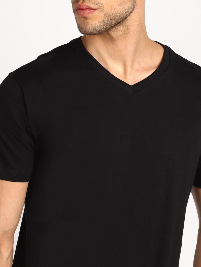 ADRO Men's V Neck Combo Plain Cotton T-Shirts_VCM2-PLN-BL-WH