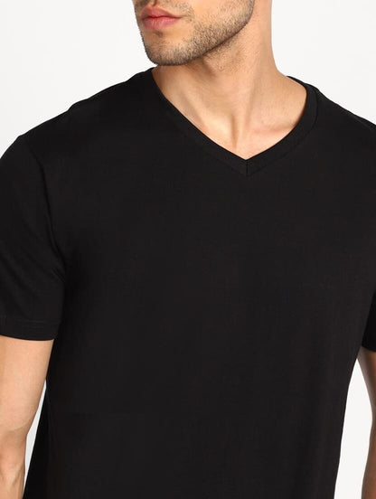 ADRO Men's V Neck Combo Plain Cotton T-Shirts_VCM2-PLN-BL-WH