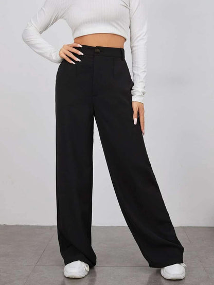 Toochki Tailored Trousers for Women | Womens High-Waisted Pant | Solid Korean Bottom Wear Trouser Black