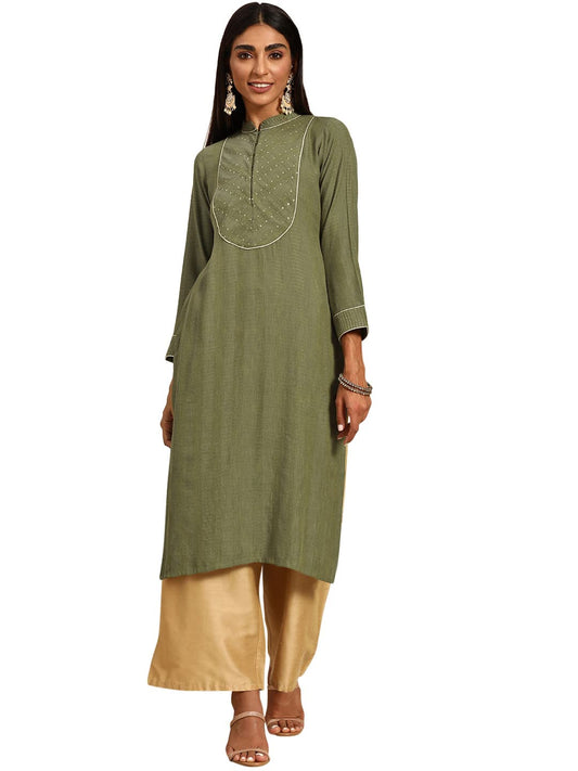 Gerua Green Yoke Design Viscose Rayon Straight Kurta (G2566)