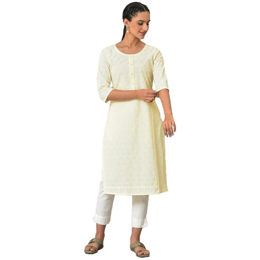 Aurelia WomenS Floral Regular Yellow Printed Cotton Kurta (23Fea13902-506703