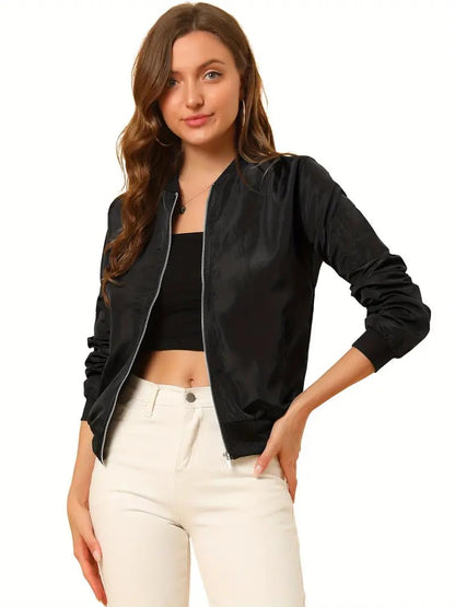 TAGAS Womens Solid Bomber Jacket  Lightweight Zip-Up Stylish Casual Wear  Full Sleeve Windcheater for Girls & Women