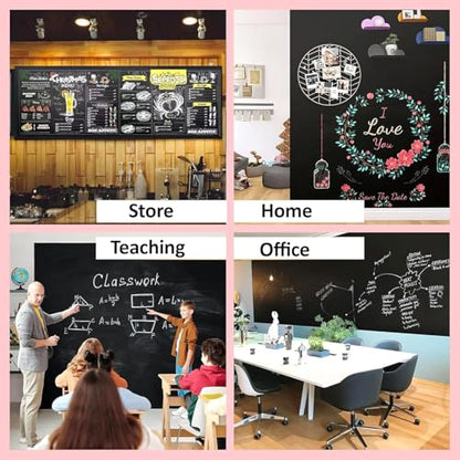 YAJNAS Black Chalkboard Sticker for Kids | Removable Wall-Mounted Blackboard for Home, School, Office | Includes 5 Colorful Chal