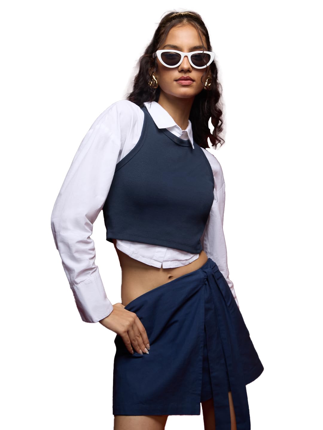 The Souled Store Women Solids: Classic Navy Tank Tops Tank Top for Girl Women Round Neck