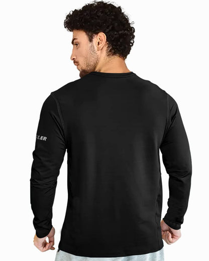 Eyebogler MenS Round Neck Solid Regular Fit Full Sleeve T-Shirt Black