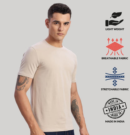 ADRO Mens T Shirts | Solid Tshirts for Men | Pure Cotton Lycra Fabric | 4 Way Stretch Smart tech Tshirt | Pack of 2 Round Neck T