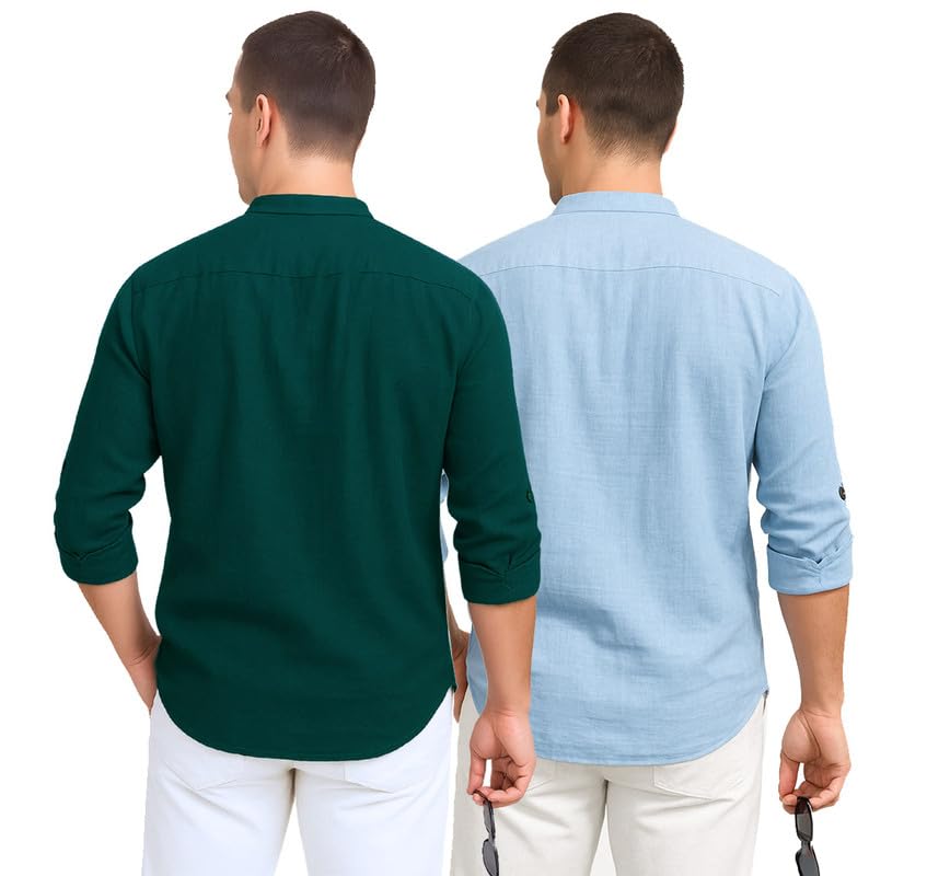 Deemoon Combo Of MenS Cotton Blend Solid Regular Fit Full Sleeve Short Kurta | MenS Trendy Short Kurta Pack Of 2 (Available In