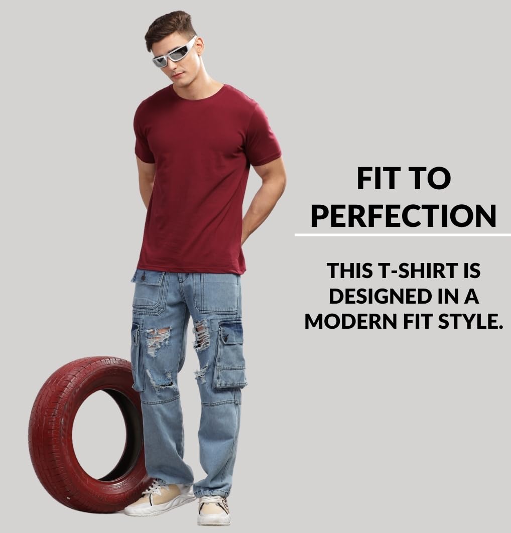 ADRO Men's Solid Regular Fit T-Shirt (RCM3-PLN)