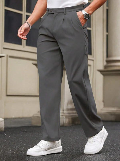 SMOWKLY Mens Poly-Lycra Premium Stretch Waist Dress Pants || Wrinkle Free, 4 Pockets, Tailored Straight Leg || Golfers Style C