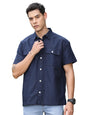 Thomas Scott Solid Double Pocket Boxy Fit Casual Shirts for Mens NavyBlue