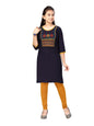 Aarika Girls Navy Blue-Mustard Color Kurti Legging Set (Kl-H-3-Navy-Blue-Mustard-32)