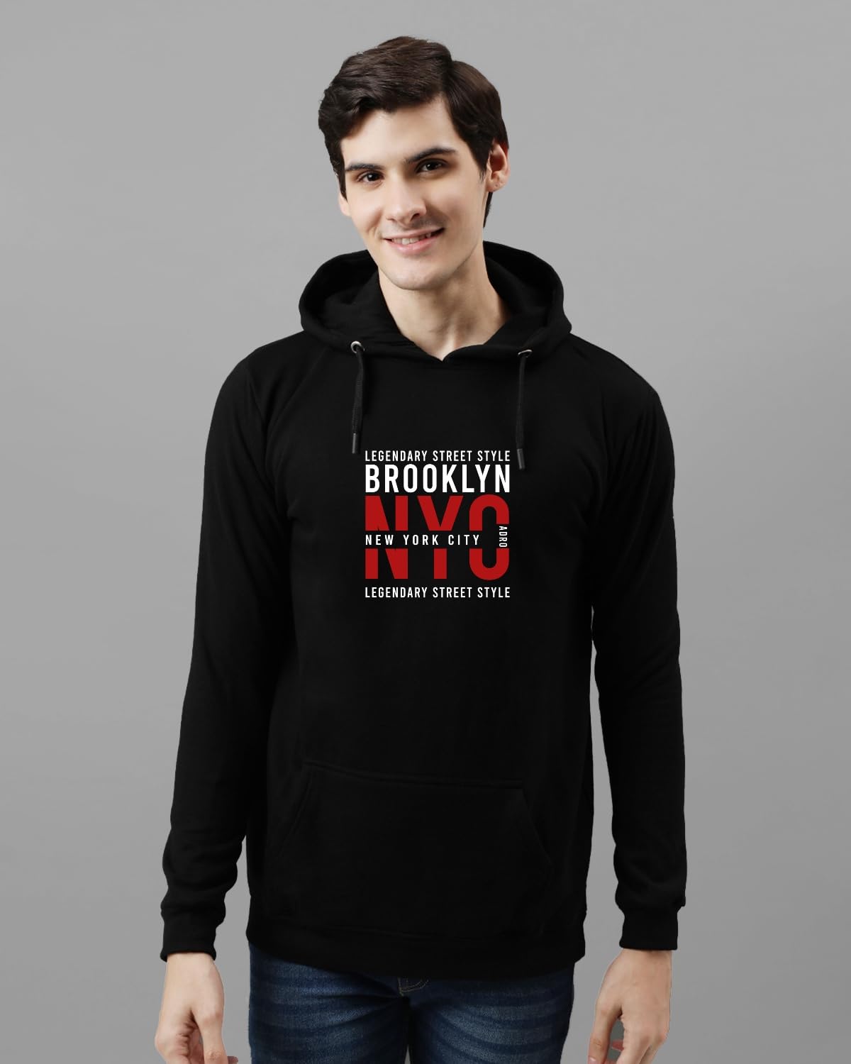ADRO Men's Cotton Blend Neck Hooded Sweatshirt (H24-NYC-BL)