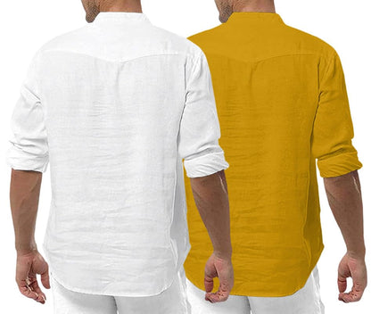 Macsivo MenS Cotton Blend Kurta With Solid Band Collar Full Sleeve Button Closure Regular Fit Curved Hem Length | Kurta For Man