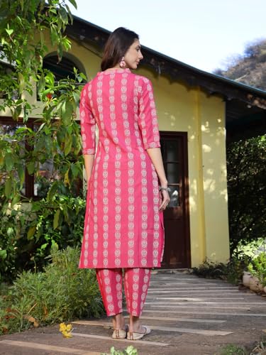 Stylum Womens Woven Design Cotton Blend Straight Kurta Pant Set
