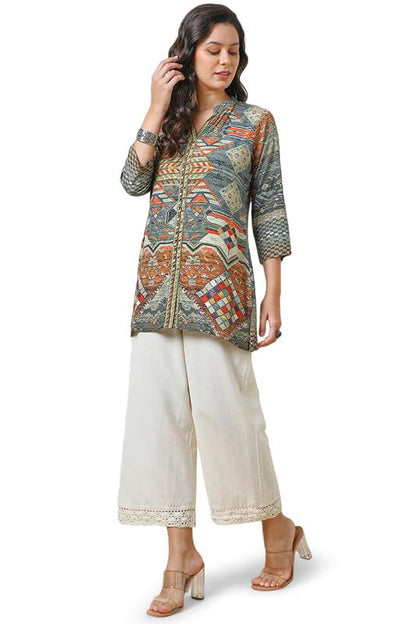 Soch Womens Multicolour Vicose Muslin Abstract Print Tunic with Beads