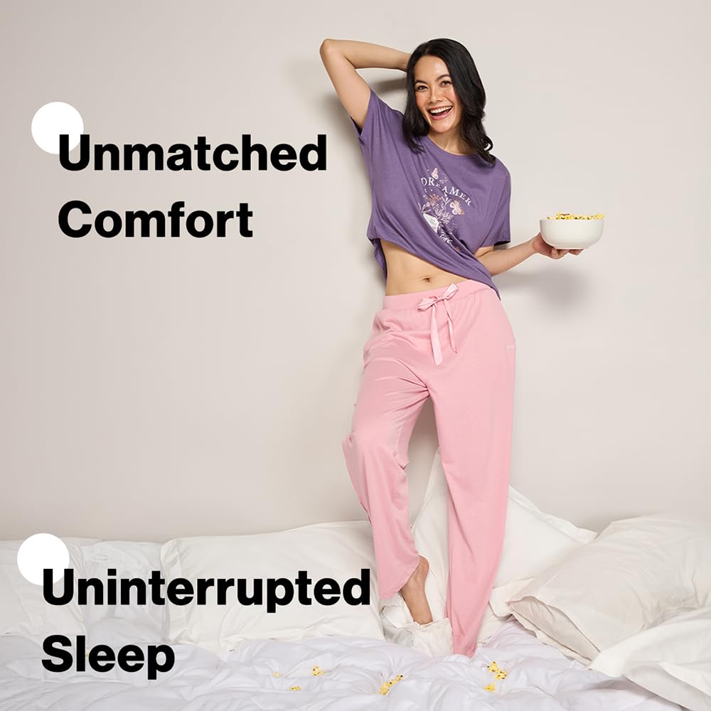 NYKD (NYS911 Soft Cotton Modal Pyjama Pants for Women | Relaxed Fit with Non Slip Elasticated Waistband, Adjustable Drawcord & 2