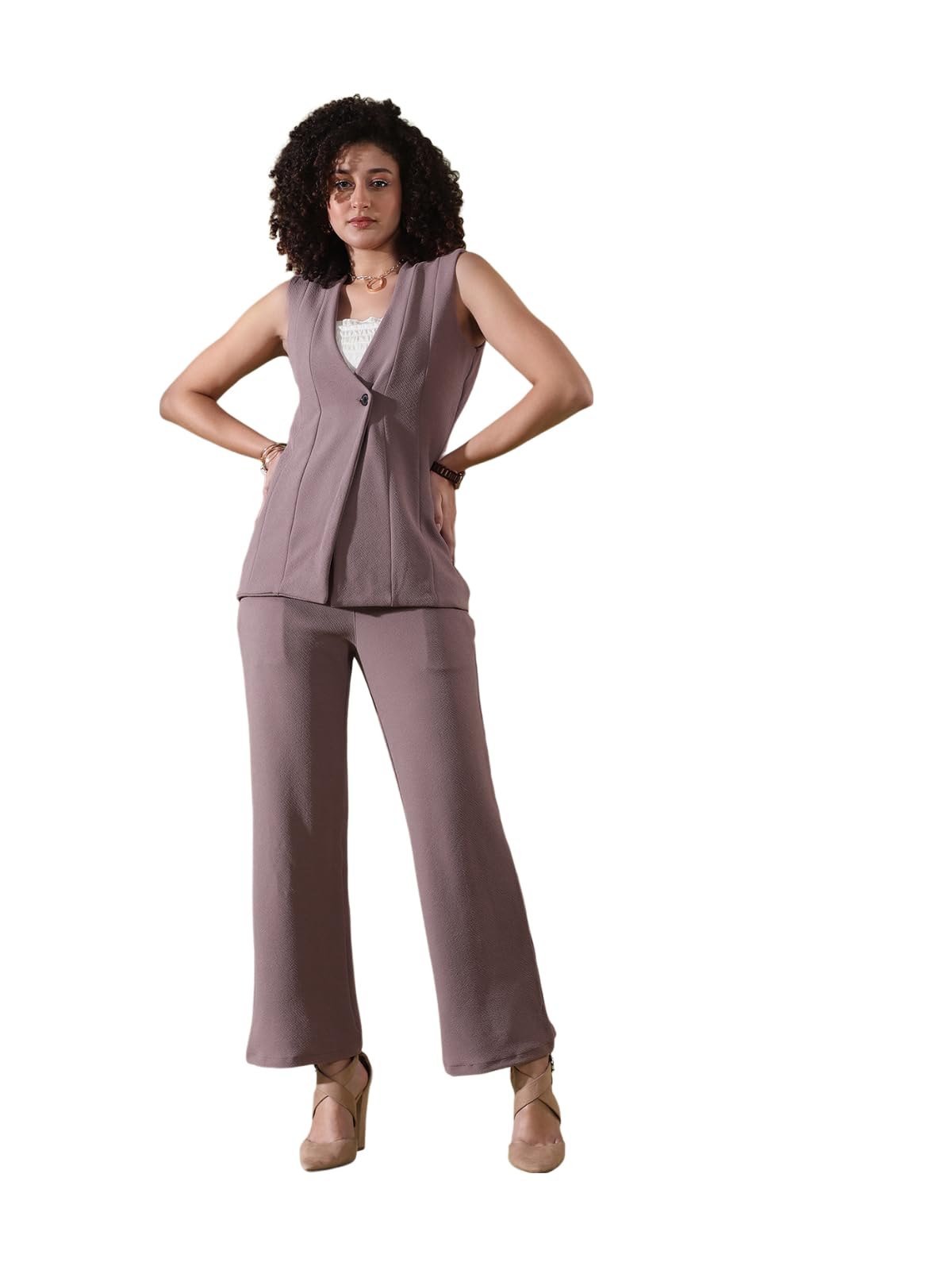 Selvia WomenS Co-Ords Set|Sleeveless Lycra V-Neck Co-Ords Set|Top & Trouser Co-Ords Set|2 Piece Co-Ord Set|Coat-Pant Set|Formal