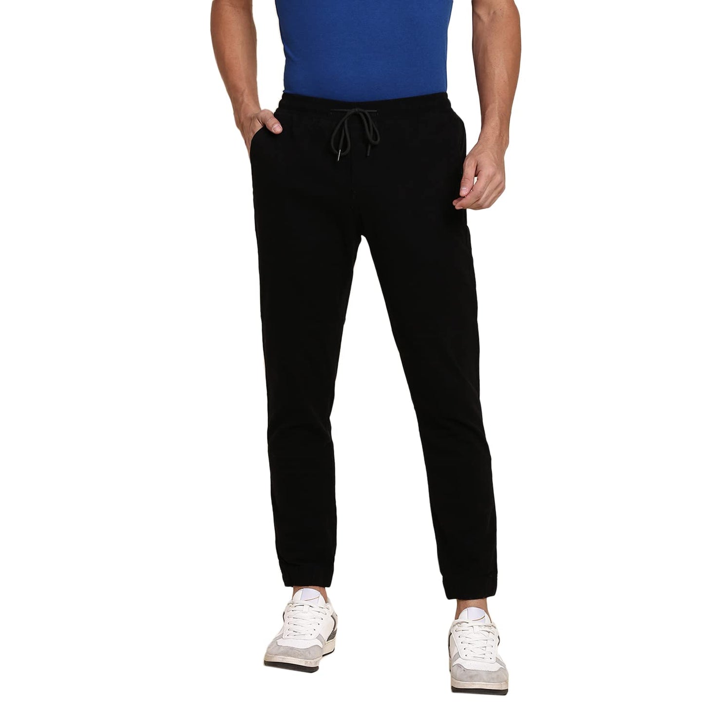Dennis Lingo Mens Cotton Regular Fit Solid Stretchable Joggers, Casual Trouser Pants with Drawstring Waist and Snug Cuff Legs (