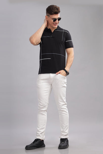 ADRO Men's Solid Regular Fit Polo Shirt (PNOP24-L1-BLWHGR_Black