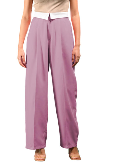 Kotty WomenS High Rise Viscose Rayon Relaxed Fit Trousers(Pink,28)