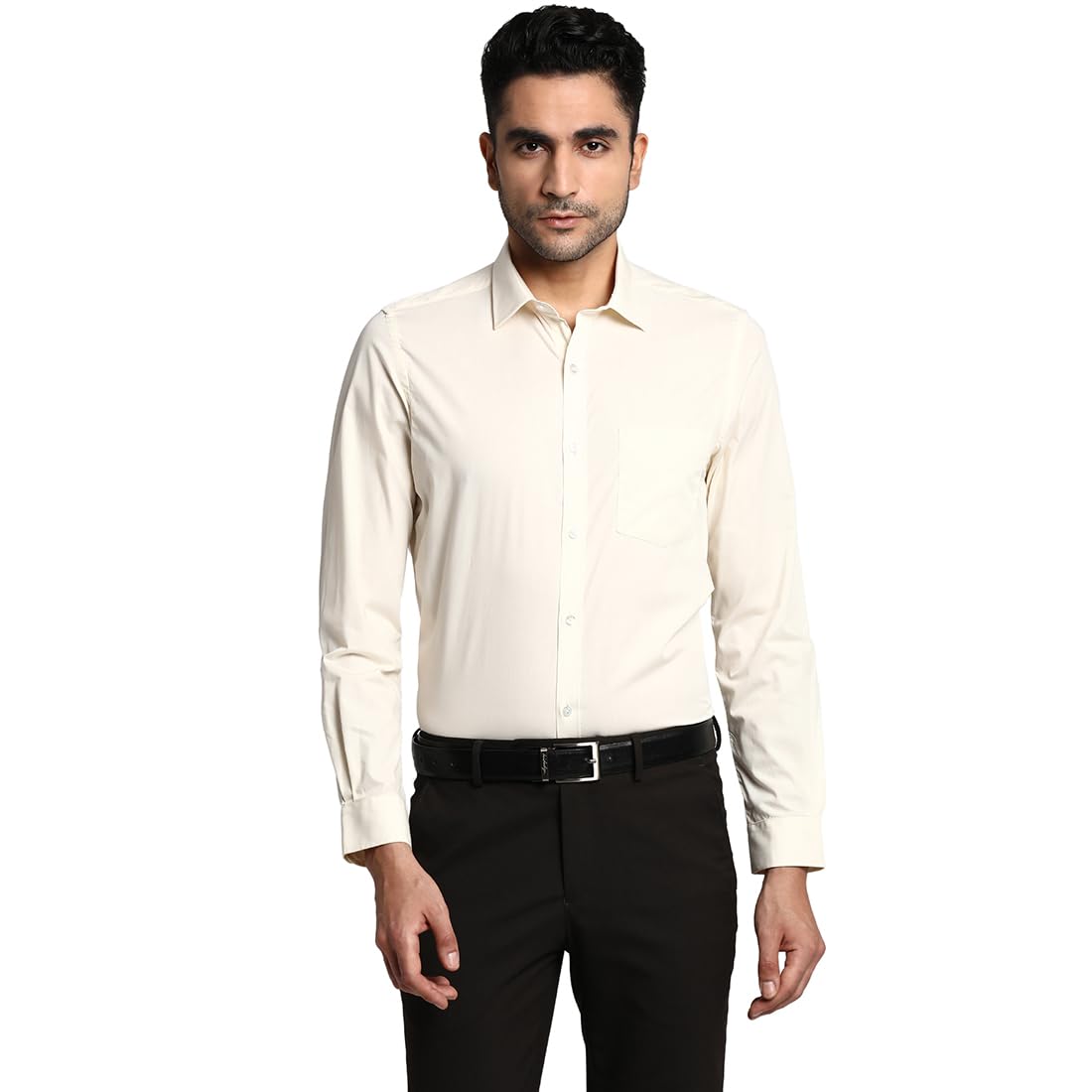 Turtle Men Cotton Cream Slim Fit Solid Formal Shirts