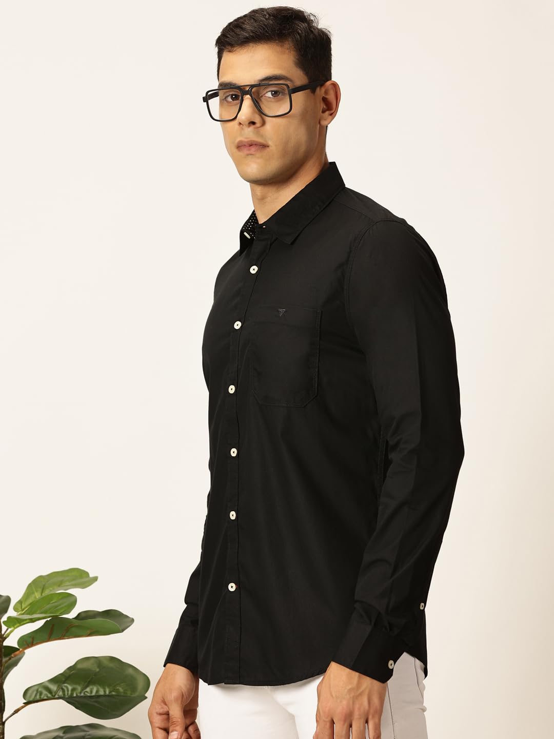 Thomas Scott 100% Cotton Long Sleeve Solid Regular Fit Casual Shirts for Mens Black