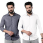 Pinkmint Combo of Men Casual Cotton Blend Full Sleeves Formal Regular Slim Fit Plain Office Shirts Grey-White