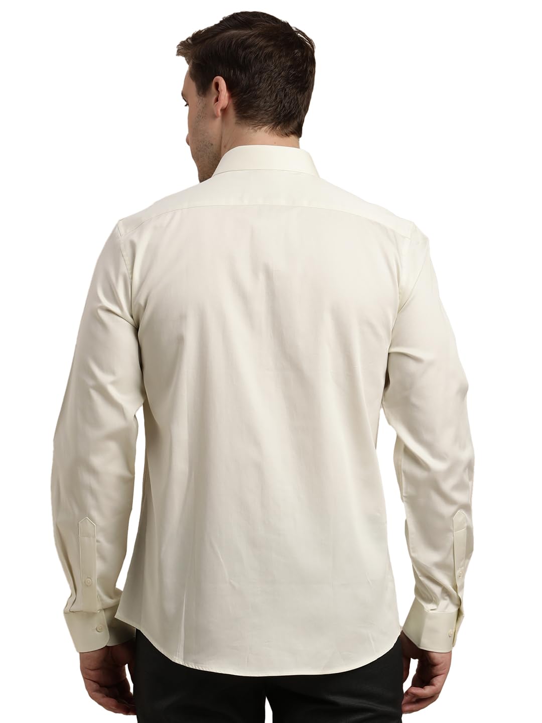 Turtle Men 100% Cotton Slim Fit Cream Solid Formal Shirt