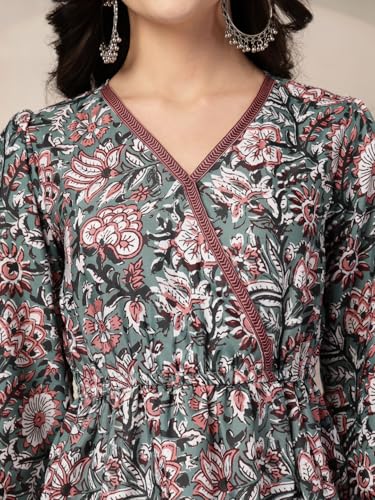 Style Quotient Women Floral Printed Green and Multi Polyviscose Peplum Tunic Top