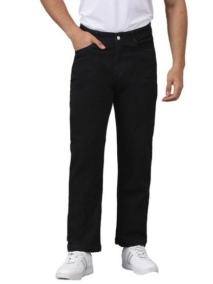 Kotty MenS Regular Mid Rise Solid Black Jeans