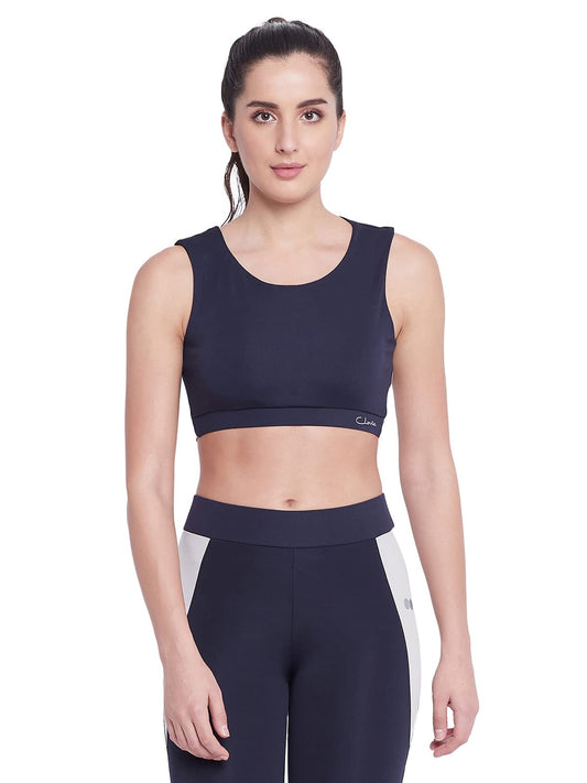 Clovia Womens Comfort-Fit Active Active Crop Top with Cut-Out Detail on Back (AT0149P08_Blue_XXL)