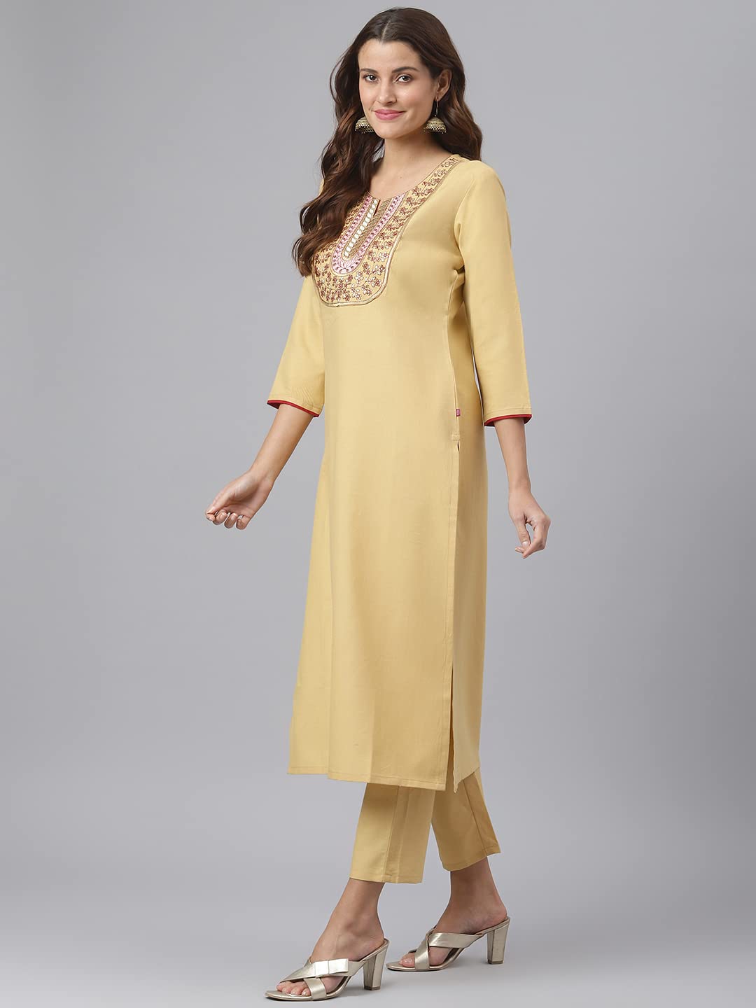 ANNI DESIGNER Women's Cotton Blend Straight Solid Kurta with Pant & Dupatta (Baruni)