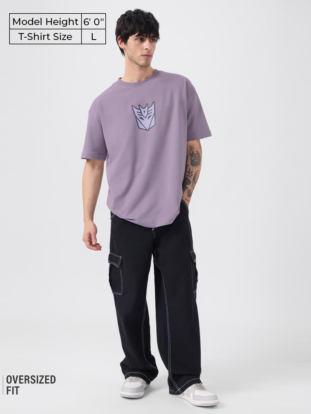 The Souled Store Official Transformers : Megatron Mens and Boys Oversize Fit Half Sleeves Cotton T-Shirt Purple