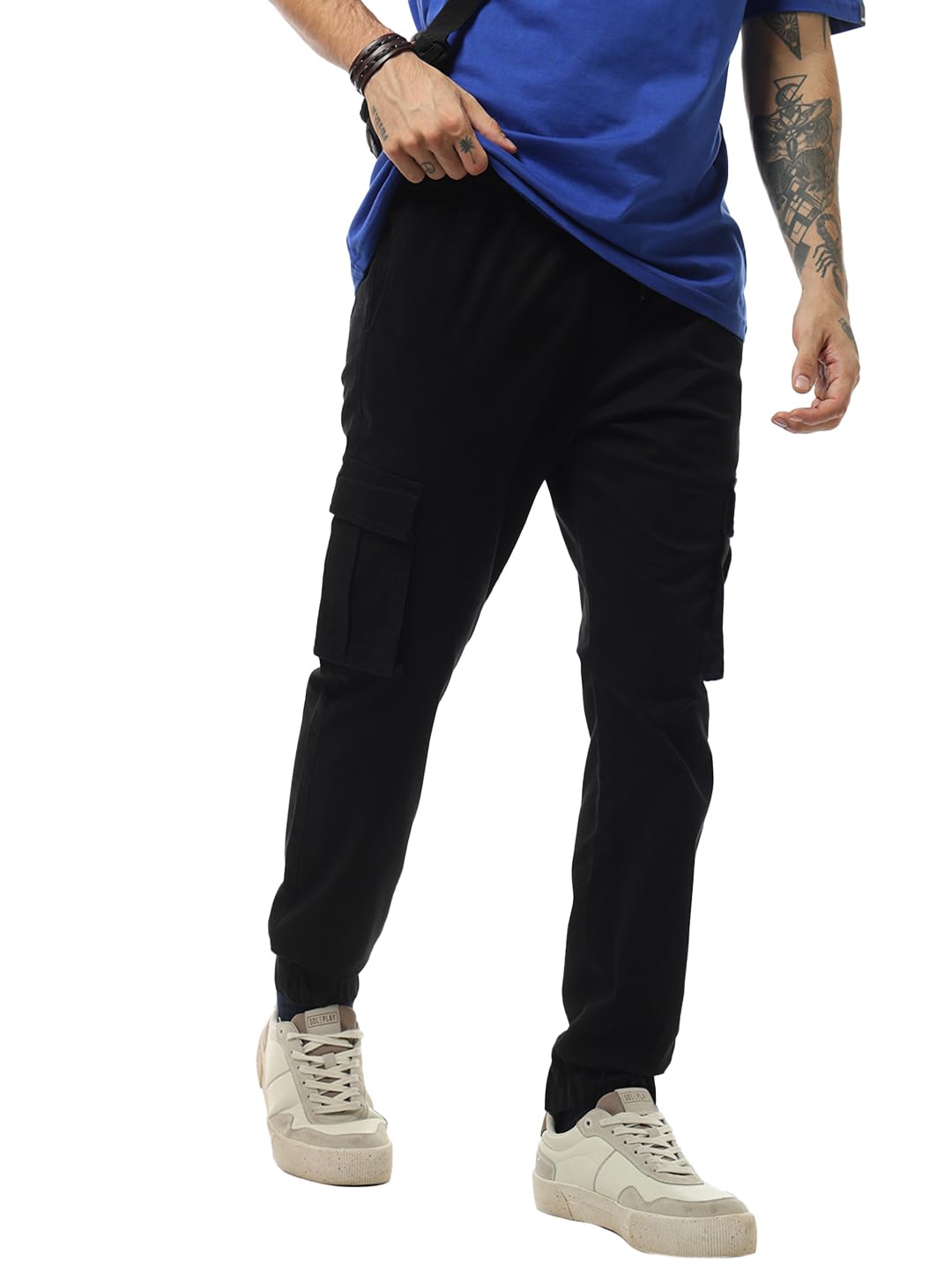 Bewakoof Mens Over Dyed Cotton Cargo Jogger Pants - Regular Fit_591115_Black_30