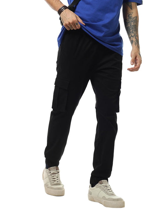 Bewakoof Mens Over Dyed Cotton Cargo Jogger Pants - Regular Fit_591115_Black_30
