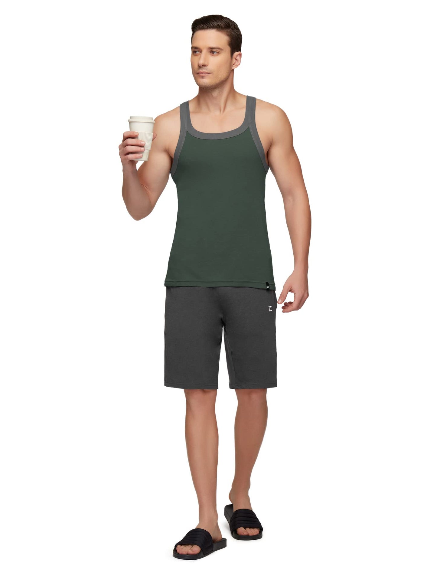 XYXX Mens Super Combed Cotton Square Neck Knitted Vest - High Moisture Absorbing Innerwear for Men with Anti-Bacterial Silver F