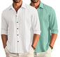 Deelmo Combo Of MenS Casual Button Down Shirts Long Sleeve Linen Shirt Fashion Textured Summer Shirts Pack Of 2