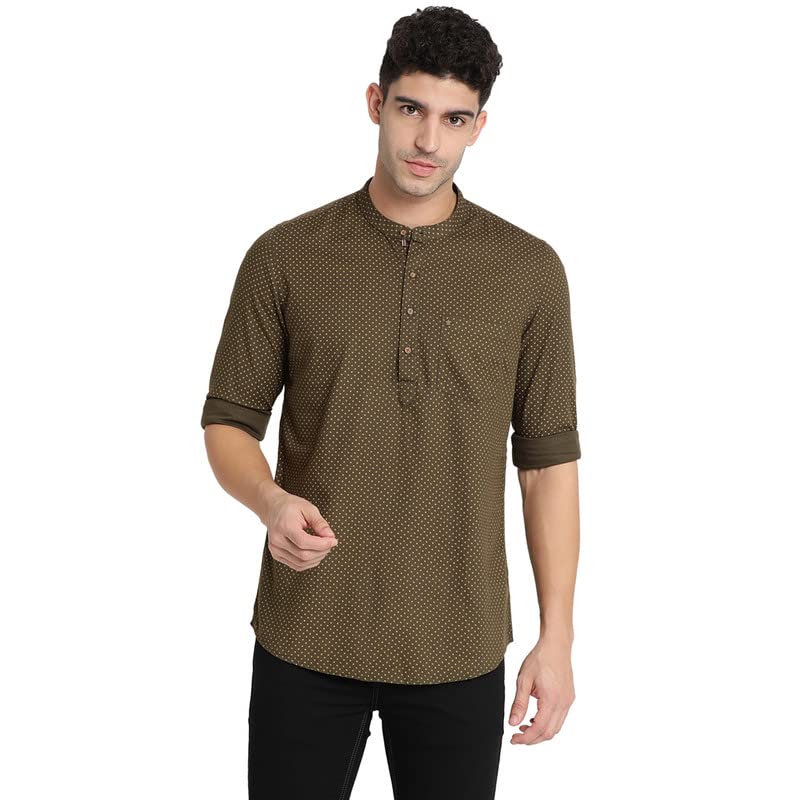 Turtle Men Pure Cotton Printed Kurta Shirts DarkGreen