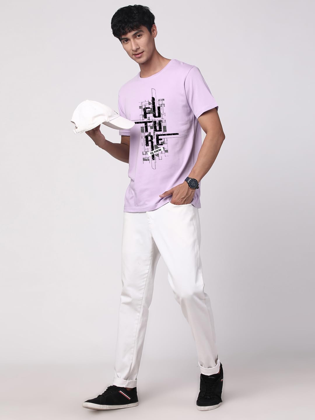ADRO Men's Graphic Printed 100% Cotton T-Shirt - Regular Fit, Printed T-Shirts for Men (RN24-FTR-PU_Purple)