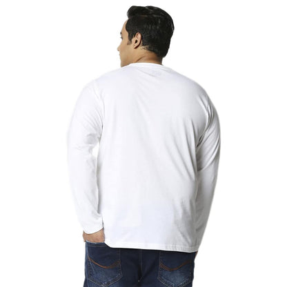Bewakoof Mens Solid 100% Cotton Plus Size T-Shirt - Regular Fit, Round Neck, Full Sleeves White
