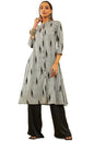 Soch Womens Grey Cotton Ikat Printed Straight Kurta With Sequins