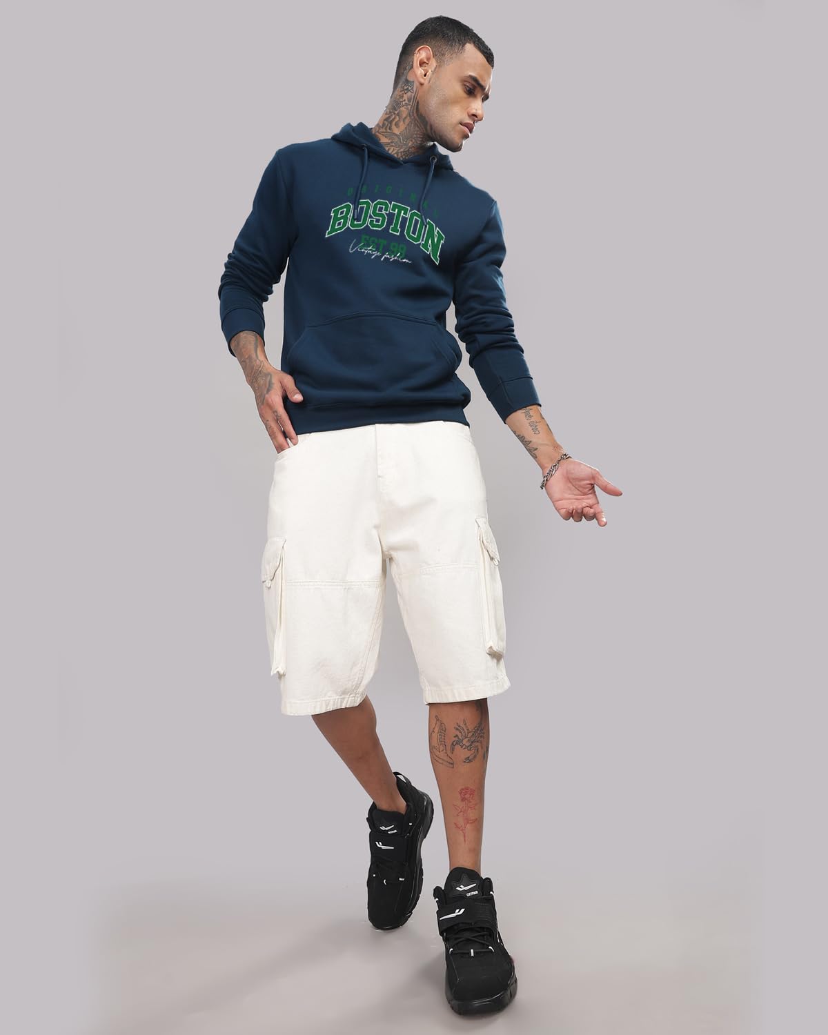 ADRO Men's Cotton Neck Hooded Sweatshirt (H24-BOST-SB_Teal