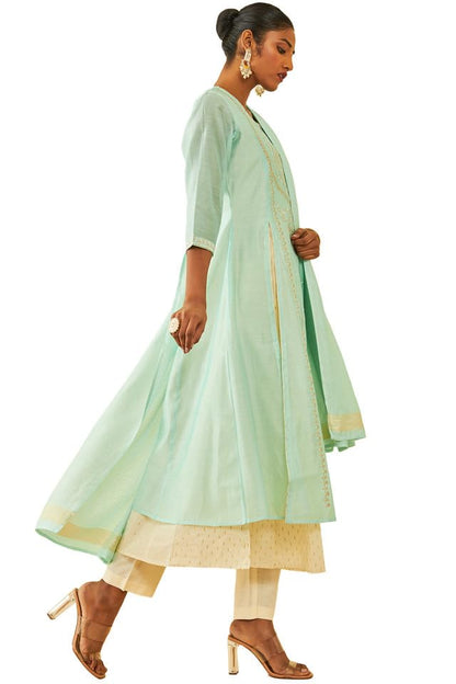 Soch Womens Powder Blue Chanderi Floral Embroidered Suit Set With Zari