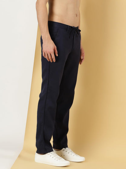 Thomas Scott Mens Regular Mid Rise Casual Pants (Tsb018_Navy