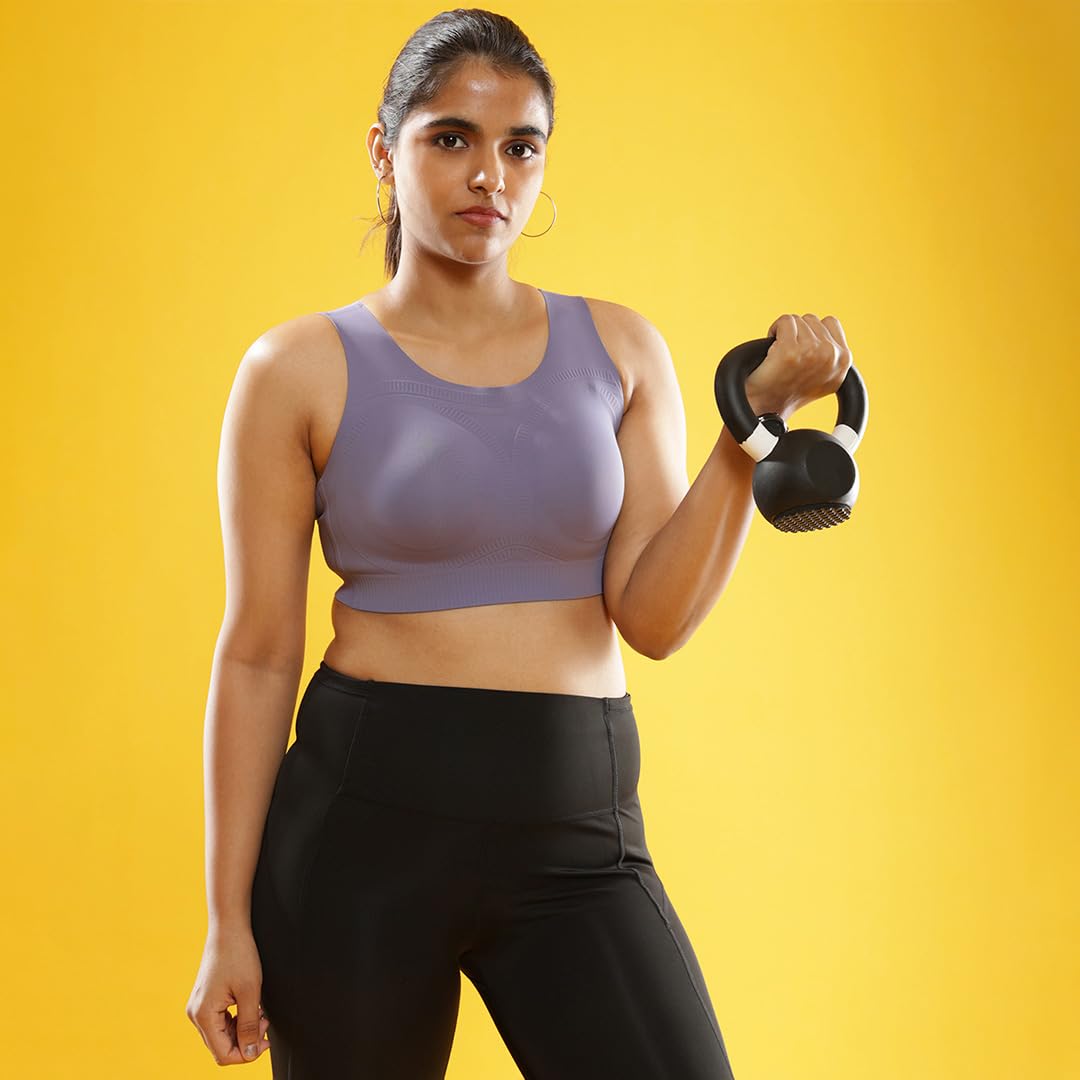 BlissClub Power Up Sports Bra | 3X More Bounce Control | Polymer Glue | Moulded Cups | Seamless Bra | Sports Bra for Women